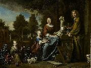 Agneta Block and her family at their summer home Vijverhof with her cultivated pineapple, Jan Weenix